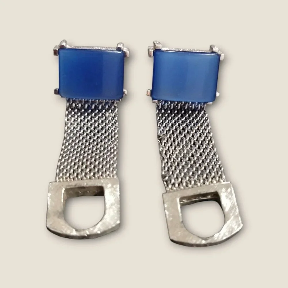 Vintage Estate Silver Tone & Blue Mesh Cufflinks